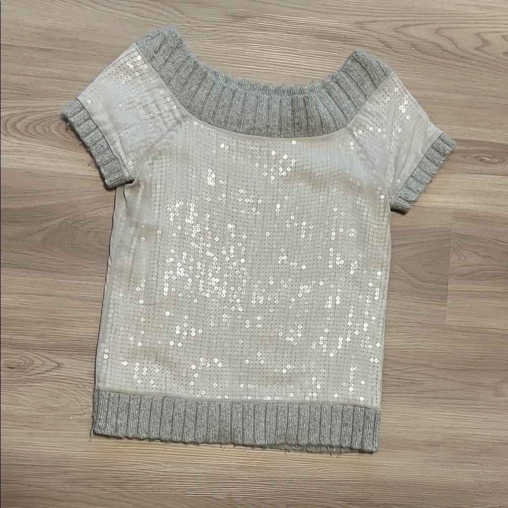 Alice + Olivia Sequin Sweater - Gray and White